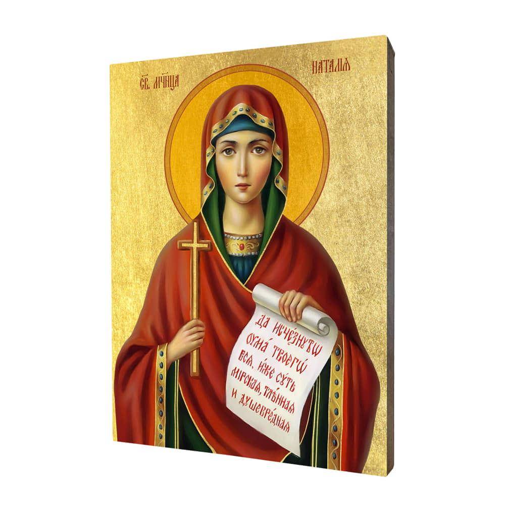 Ikona drewniana religijna ze złoceniem święta Natalia