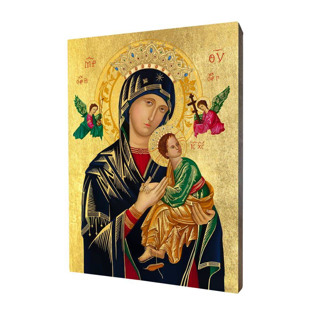Ikona drewniana religijna ze złoceniem Matki Bożej Nieustającej Pomocy