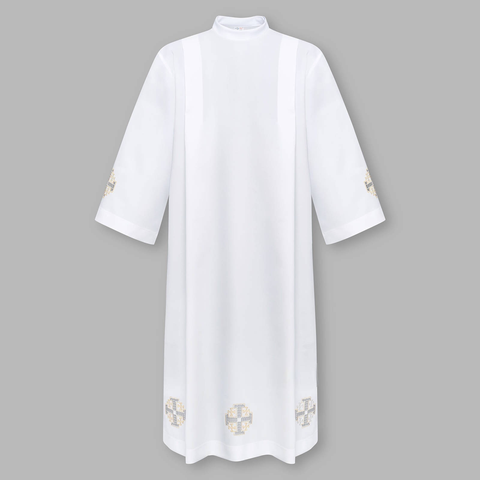 Alba kapłańska haftowana z motywem krzyża i suwakiem na ramieniu