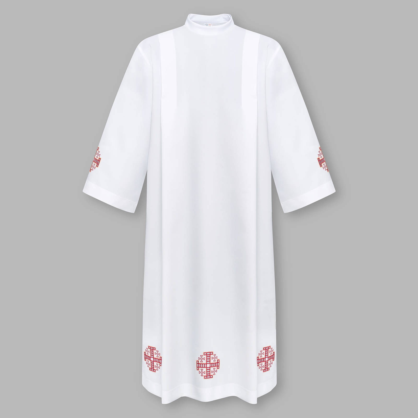 Alba kapłańska haftowana z motywem krzyża i suwakiem na ramieniu