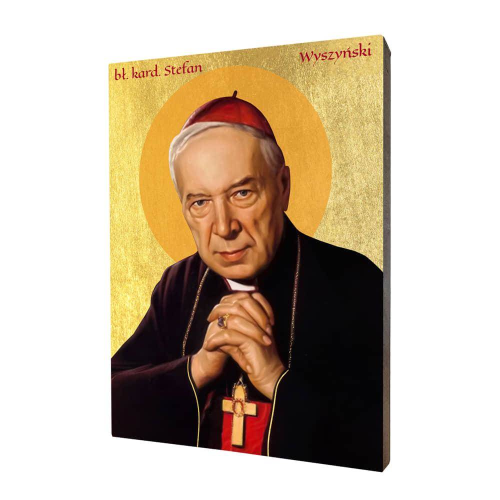 Ikona drewniana religijna ze złoceniem błogosławiony kardynał Stefan Wyszyński