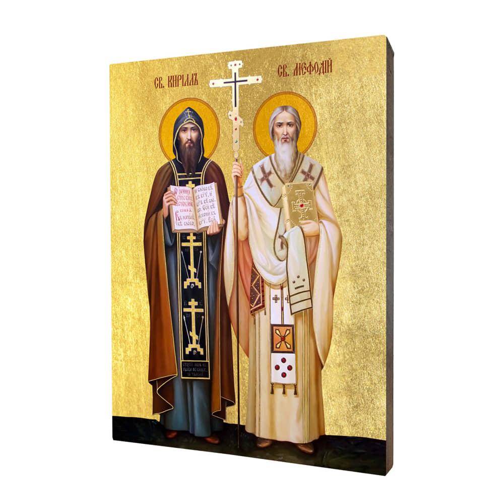 Ikona drewniana religijna ze złoceniem złocona święci Cyryl i Metody