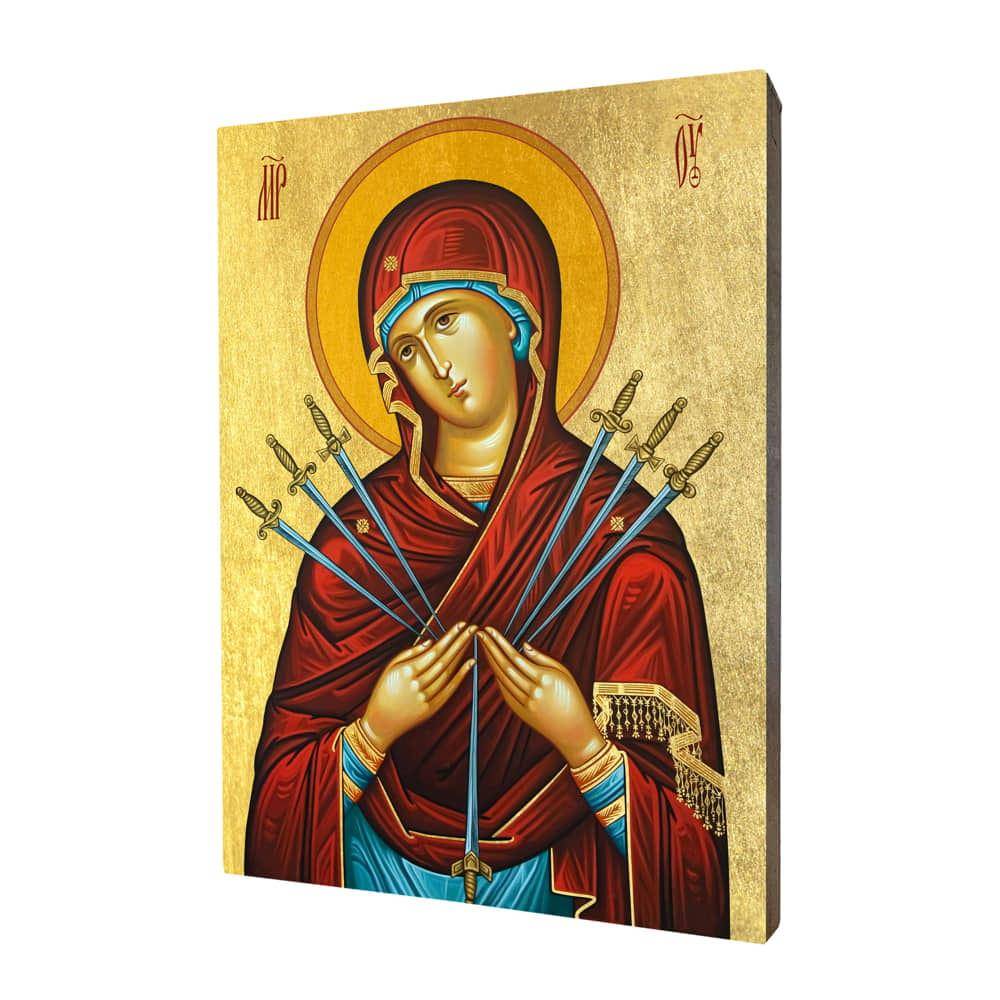 Ikona drewniana religijna ze złoceniem Siedem Boleści Matki Bożej