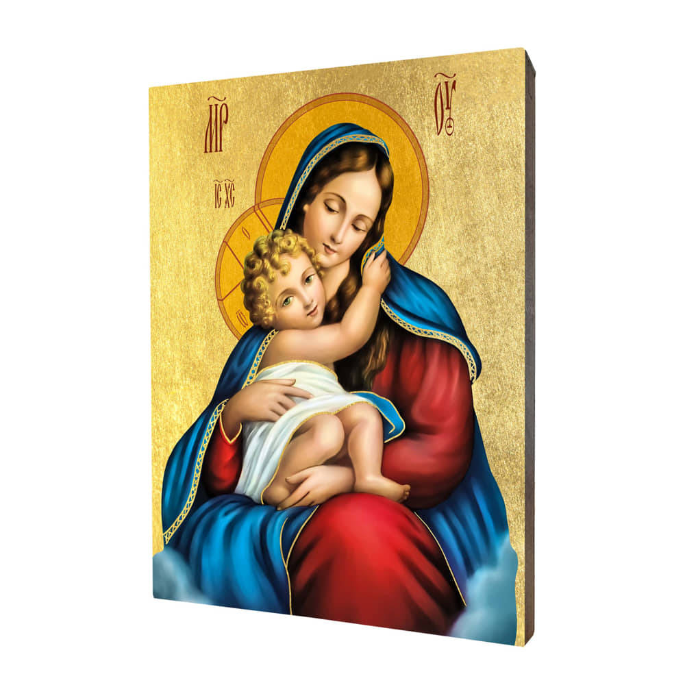 Ikona religijna drewniana Matka Boża z Dzieciątkiem