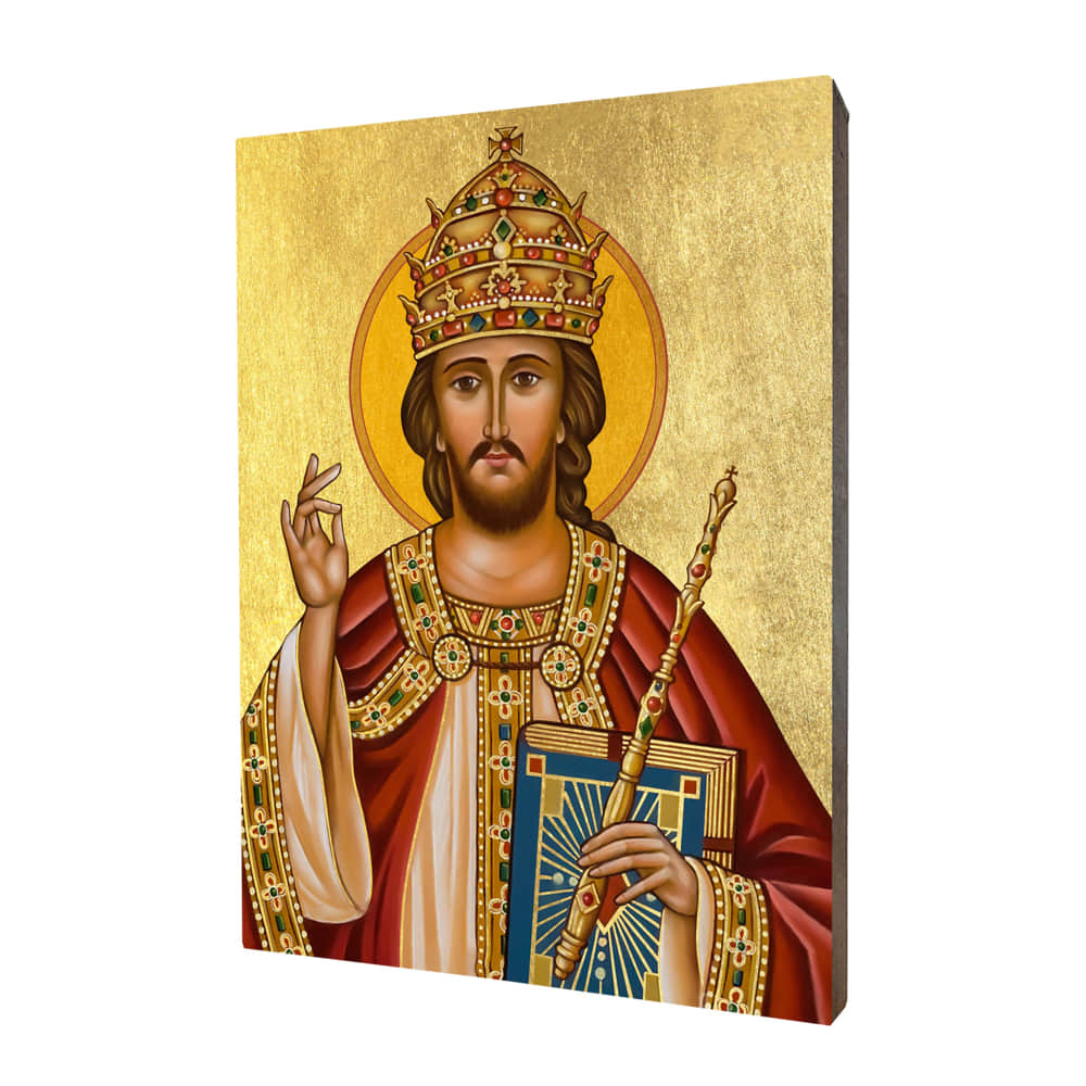 Ikona drewniana religijna ze złoceniem Chrystus Król
