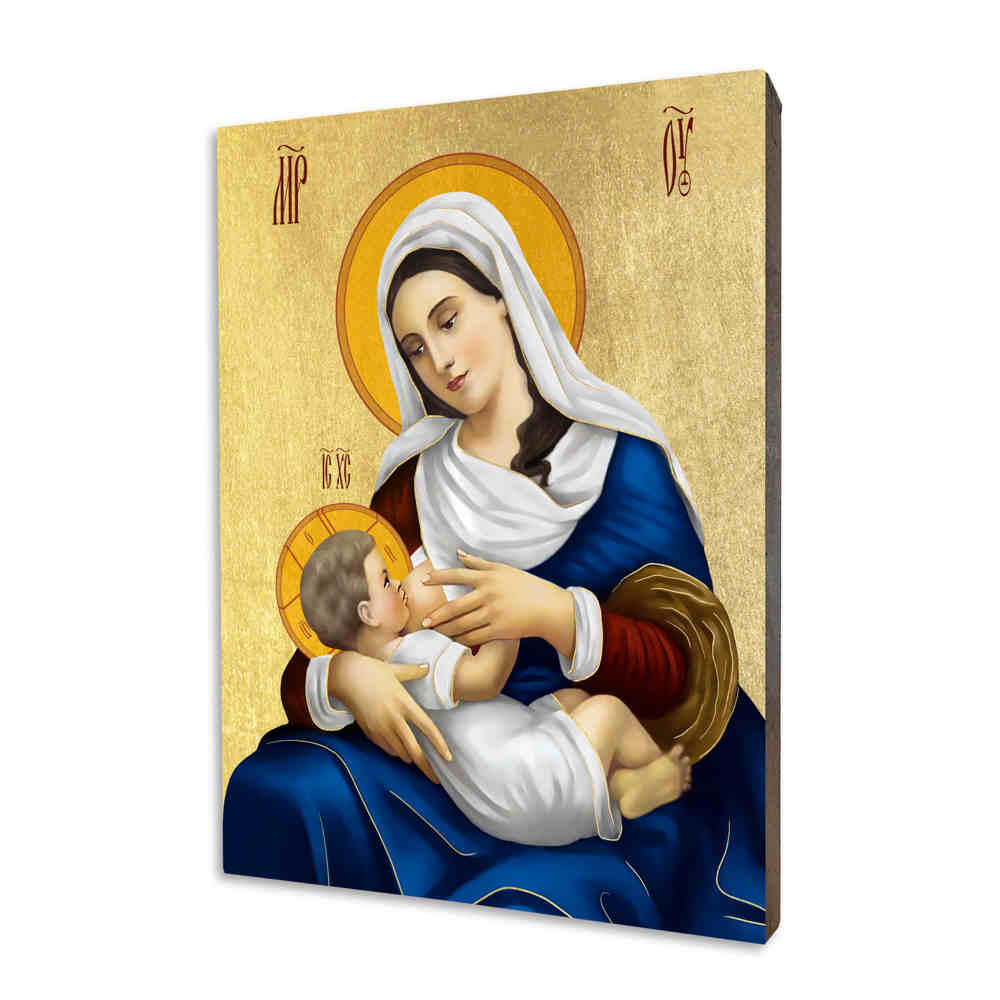 Matka Boża Karmiąca Ikona religijna drewniana