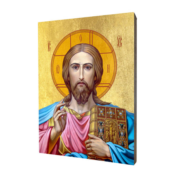 Ikona drewniana religijna ze złoceniem Chrystus Wszechwładca