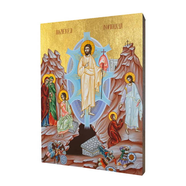 Ikona drewniana religijna ze złoceniem Chrystus Zmartwychwstały