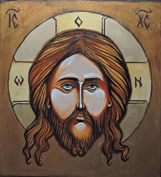 Ikona ręcznie pisana Mandylion Chrystus 20 x 20 cm