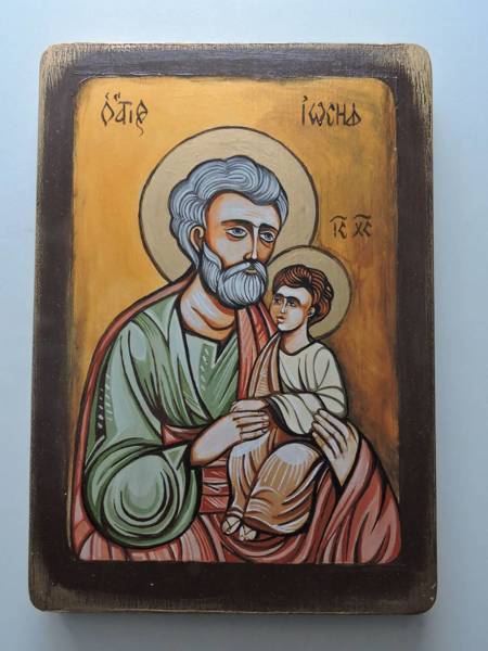 Ikona ręcznie pisana Święty Józef z Dzieciątkiem Jezus 20 x 30 cm