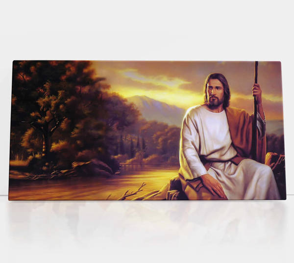 Jezus nad rzeką, obraz religijny  na płótnie