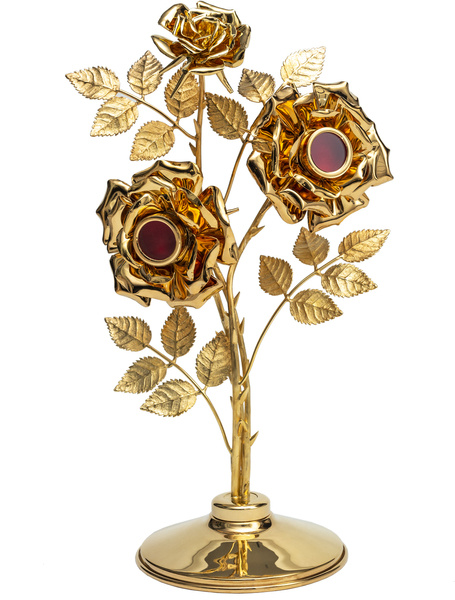 Relikwiarz mosiężny złocony w formie kwiatu róży na dwie relikwie o wysokości 42 cm