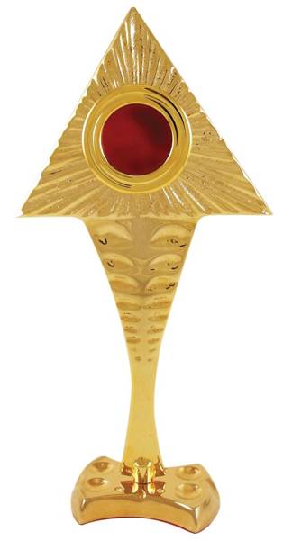 Relikwiarz w symbolice oka opatrzności złocony na jedną relikwię o wysokości 25 cm
