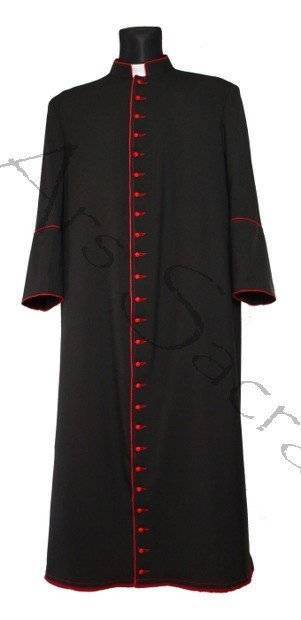 Black cassock with red trim - in stock, shipping in 24h