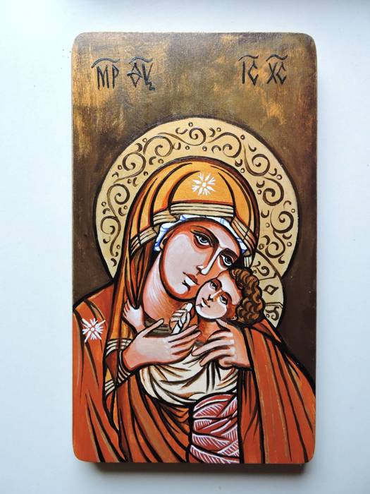 Ikona ręcznie pisana Madonna z Dzieciątkiem 14 x 24 cm