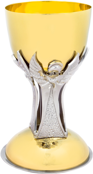 Kielich mszalny złocony zdobiony aniołami o wysokości 19 cm