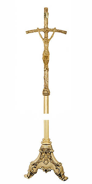 Krzyż procesyjny ołtarzowy stojący papieski mosiężny wysoki 220 cm