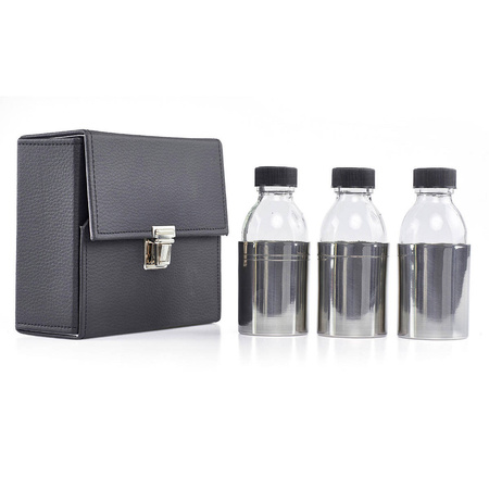Butelki na oleje święte w etui, szklane w metalowej osłonie 3x125ml
