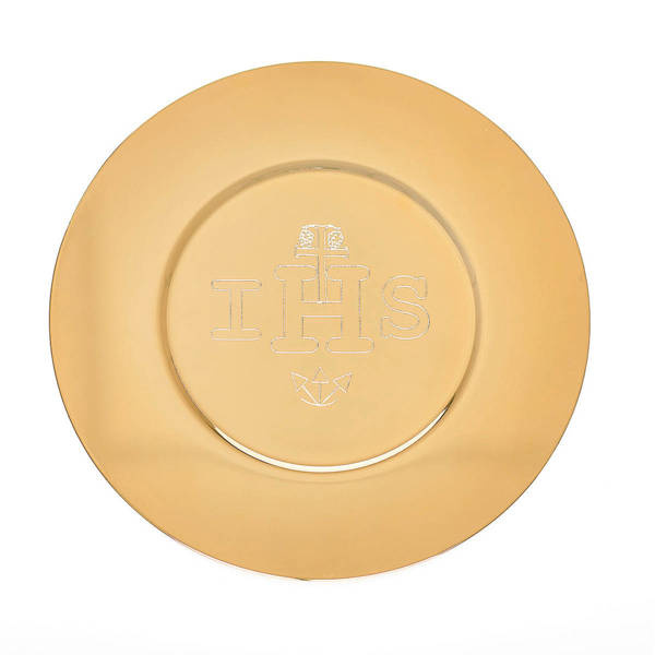 Patena wyprofilowana, IHS, złocona 16,5cm