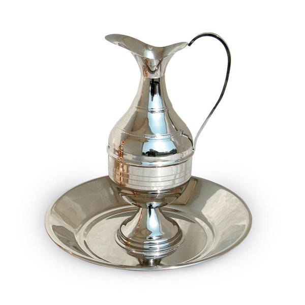 Dzbanek z misą, niklowany, polerowany 23cm