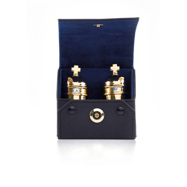 Pojemnik vintage na oleje w etui skórzanym