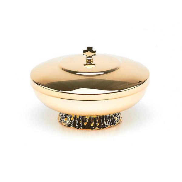 Puszka na komunikanty na nodusie, pozłacana 12cm