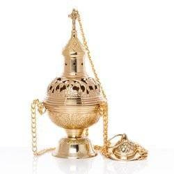 Trybularz mosiężny pozłacany wys. 26,5 cm