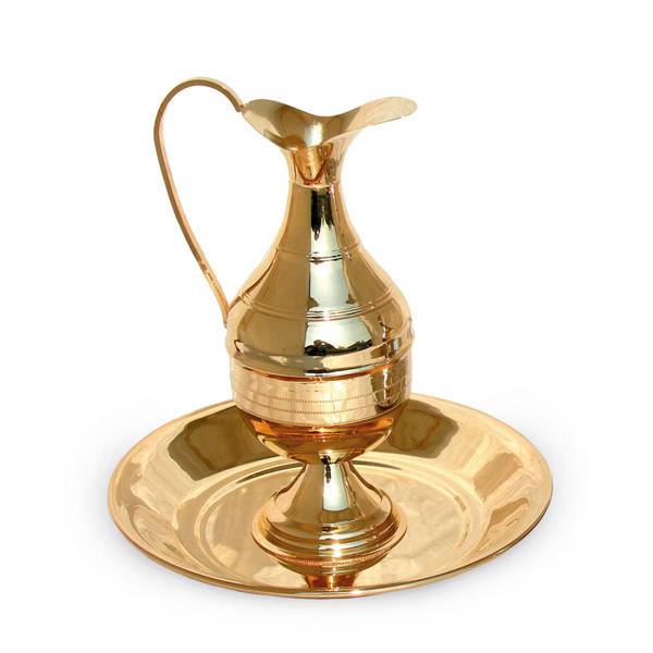 Dzbanek z misą, polerowany, złocony 23cm