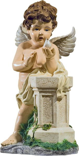 Aniołek stojący przy kolumnie z gołąbkiem na ręce - figura (52 cm)