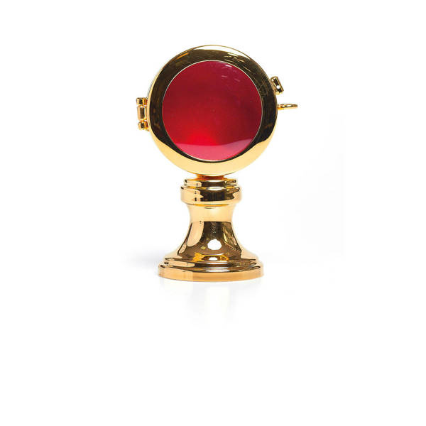 Relikwiarz mały, mosiężny, złocony 9,5cm