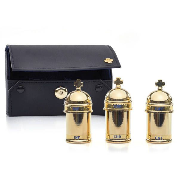 Pojemnik vintage na oleje w etui skórzanym