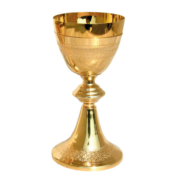 Kielich z ozdobnym wytłoczeniem, pozłacany 20cm