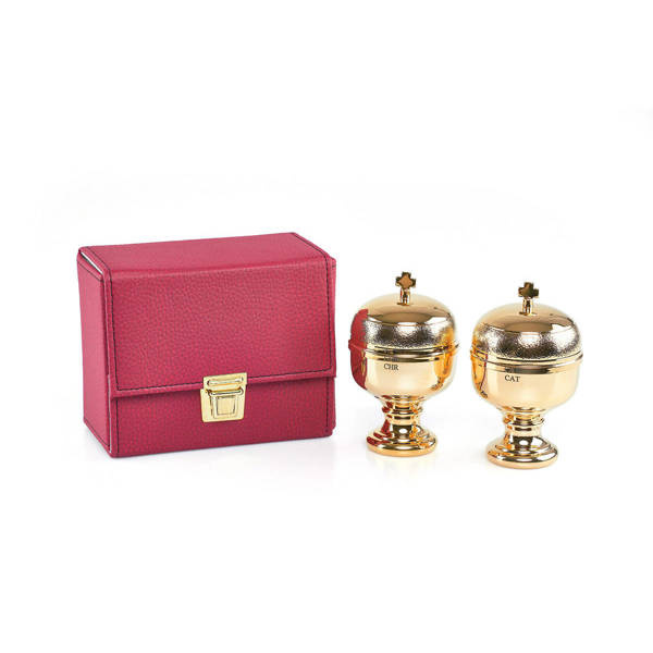 Pojemniki na oleje CRISMERA, zestaw podwójny w kolorze złotym