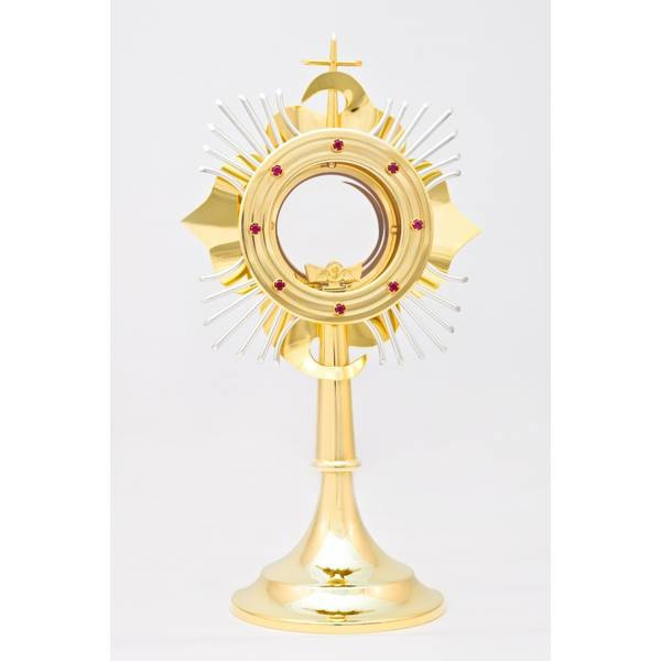 Monstrancja złocona, zdobiona rubinami o wysokości 43 cm