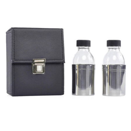 Butelki na oleje święte w etui, szklane w metalowej osłonie 2x125ml