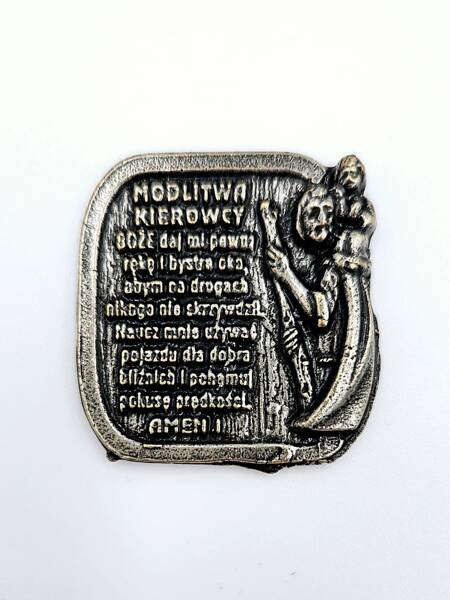  Przypinka 3 cm z Modlitwą Kierowcy do Św. Krzysztofa 