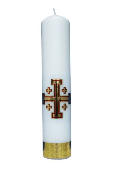 Krzyż Jerozolimski-świeca ołtarzowa z naklejką