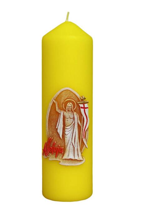 Pan Jezus Zmartwychwstały Alleluja- świeca z aplikacją (różne kolory i rozmiary)